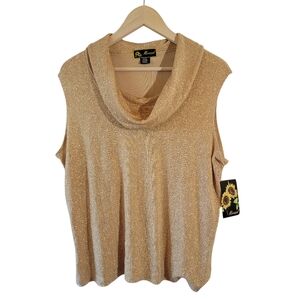 NWT Mirasol Gold Metallic Cowlneck Sleeveless Festive Top XL Glam Evening Party